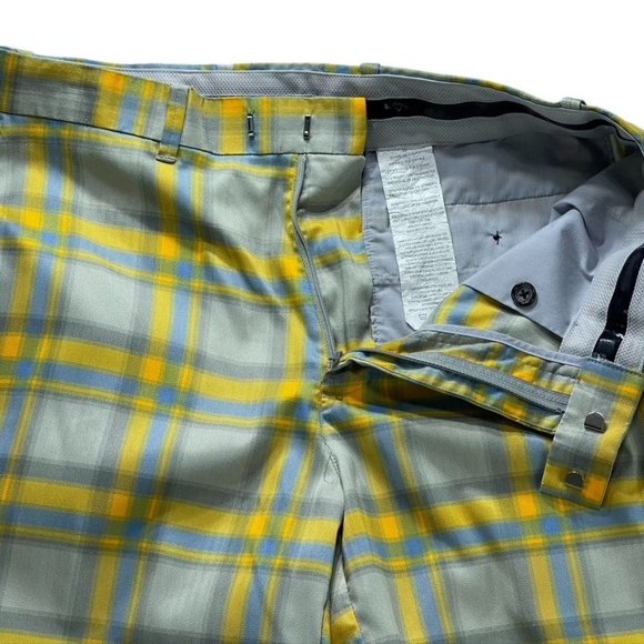 Callaway Shorts Golf Performance Flat Front Yellow Plaid Bermuda Men's Size 32 - Picture 7 of 9